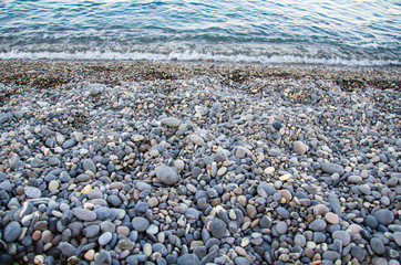 Seascape, view of stone beach and sea waves
