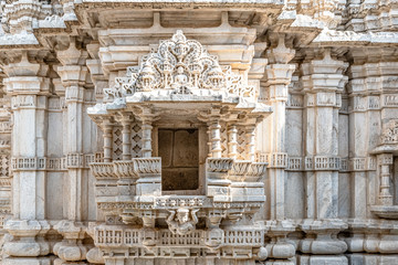 Interior marble carved details at the Ranakpur Jain Temple at Desuri Tehsil, Rajasthan