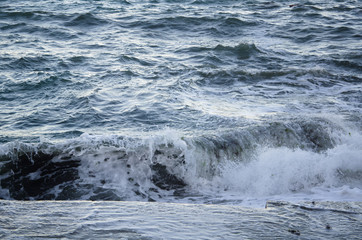 Seascape background of storm, white marine foam