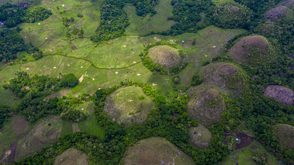 Aerial view Chocolate hills Bohol Island, Chocolate hills geological formation in the Bohol province of the Philippines.
