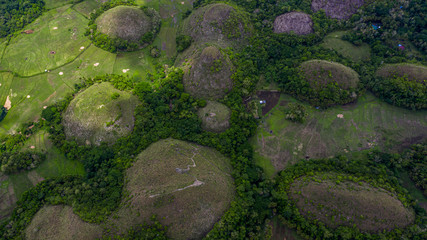 Aerial view Chocolate hills Bohol Island, Chocolate hills geological formation in the Bohol province of the Philippines.
