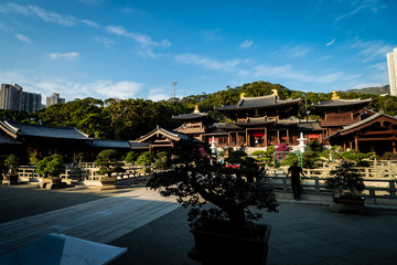 Hong Kong / China - Feb 16 2019: Chi Lin Nunnery is the peaceful temple for visit in city