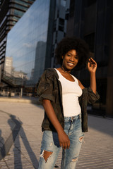 attractive dark skinned girl posing smiling