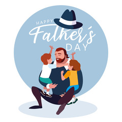 happy father day card with dad and children