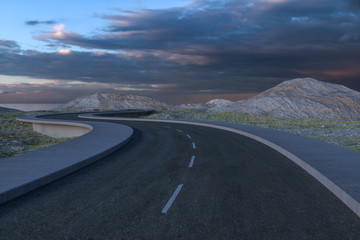 The waving road in the deserted suburbs, 3d rendering