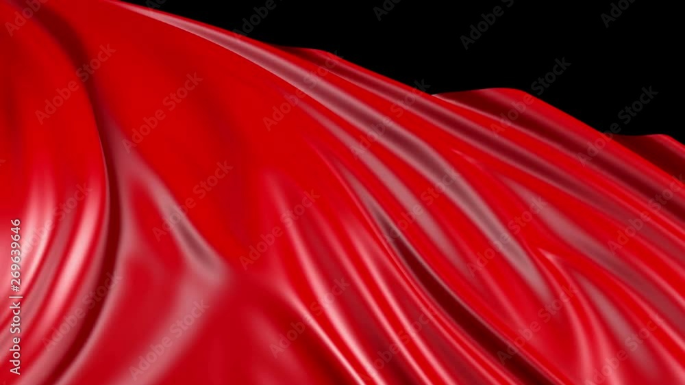 Poster red cloth in motion. the fabric develops smoothly in the wind. wind waves spread through the fabric.