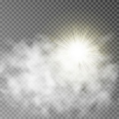 Vector sun and cloud isolate on background.