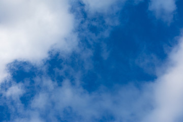 White clouds blue sky. White cumulus clouds against a blue sky. Cloudy sky background.