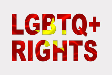 LGBTQ+ Rights Words over Vietnamese Flag.