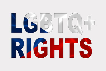 LGBTQ+ Rights Words over Czech Republic Flag.