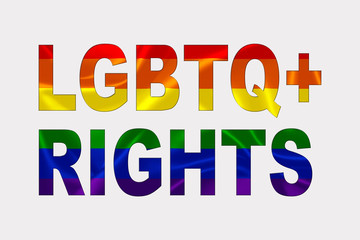 LGBTQ+ Rights Words over Rainbow Flag.