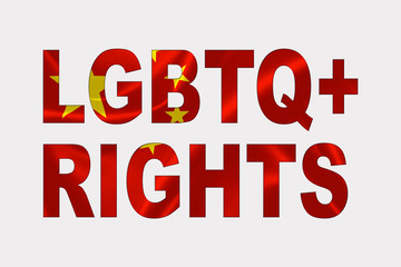 LGBTQ+ Rights Words over Chinese Flag.