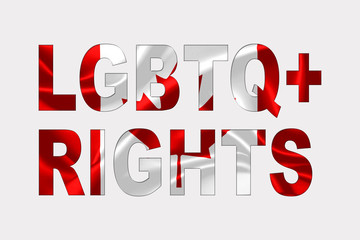 LGBTQ+ Rights Words over Canadian Flag.