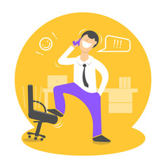 Cartoon smiling business person talking on phone