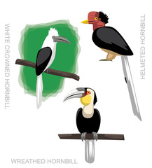 Bird Wreathed Hornbill Set Cartoon Vector Illustration © bullet_chained