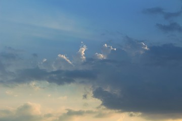 The beauty of the blue sky and gray clouds in the evening