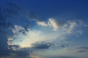 The beauty of the blue sky and gray clouds in the evening