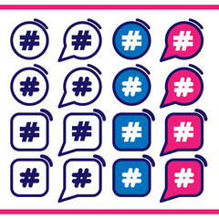 Set of icons with hashtag symbol for your design.