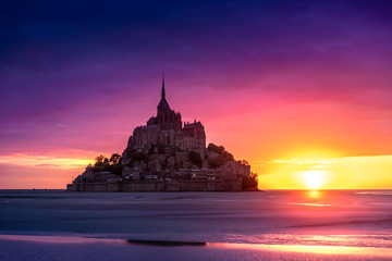 Mont Saint-Michel view in the sunset light. Normandy, France