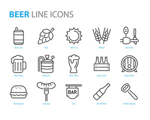 set of alcohol icons such as, beer, wheat, hop, glass, mug