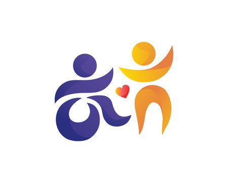 Modern Passionate Disability People Support In Wheel Chair Logo Illustration