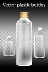 Vector plastic bottles. Plastic bottle with mineral water on alpha transparent background. Photo realistic bottle mockup vector illustration.