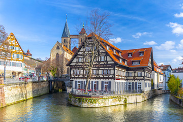 Beautiful view of medieval town Esslingen am Neckar in Germany - obrazy, fototapety, plakaty