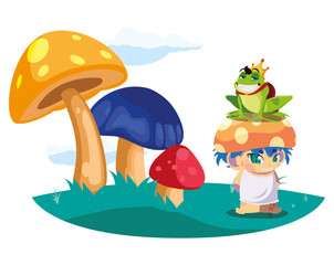 toad prince and fungu elf in garden