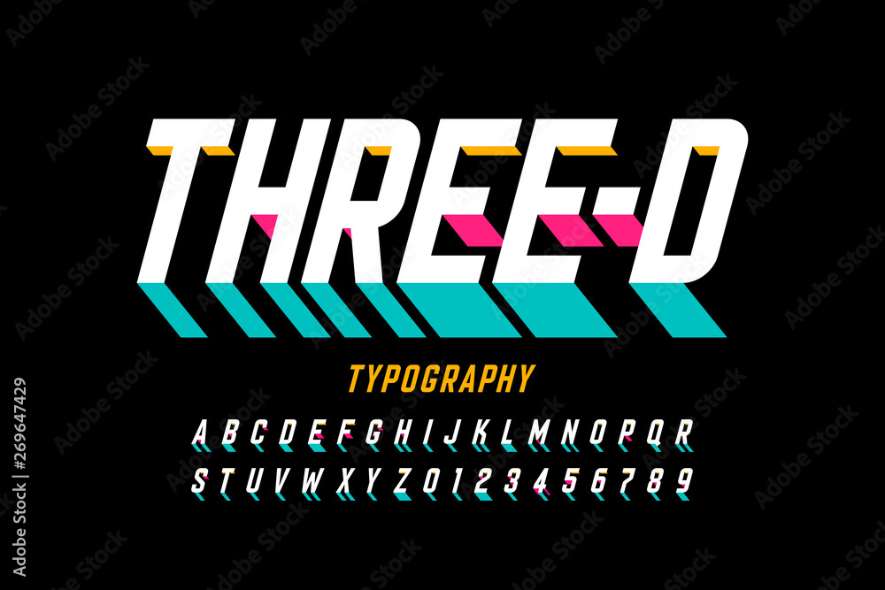 Fototapete three-dimensional style modern font design, alphabet letters and numbers