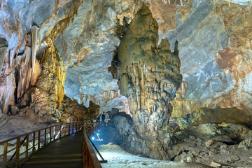 Beautiful Paradise Cave with stalactites and stalagmites in Phong Nha national park, Quang Binh, Vietnam