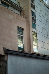 London backyard of homes with windows and glasses