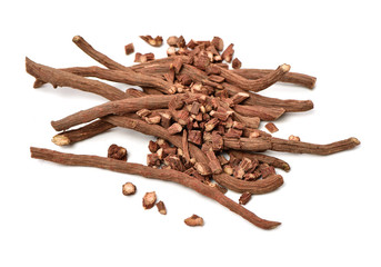 Red Sage Root（Salvia miltiorrhiza Bge）on white background