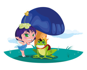 Obraz na płótnie Canvas beautiful magic fairy with toad prince in the garden