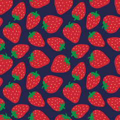 Strawberry seamless pattern. Hand drawn fresh berry. Doodle wallpaper. Vector sketch background. Red and blue color print. Fashion design
