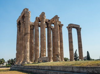 View of the ancient ruins and colonnade of Zeus Olympic Temple in Athens, Greece