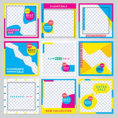 9 Slides modern Social Media banner Template. Promotional square web banner for social media. Banner template designs.  Vector illustration