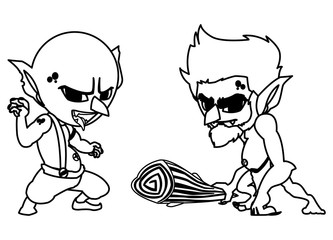 ugly troll with caveman gnome magic characters