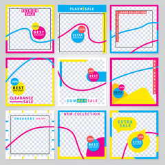 9 Slides modern Social Media banner Template. Promotional square web banner for social media. Banner template designs.  Vector illustration