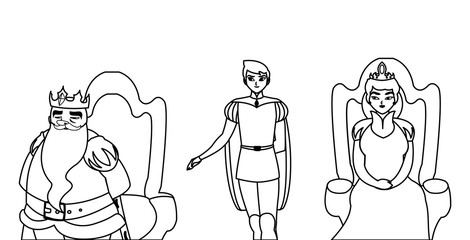 prince charming with queen and king on throne characters