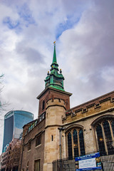 Fototapeta na wymiar London old church of all hallows by the tower with bricks