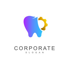 Broken tooth repair logo, dental logo with clinic, gear and dental icon
