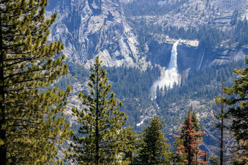 Waterfall view at Yosemite National Park, California.  View from Glacier Point