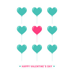 Valentines day postcard with heart-shaped balloons