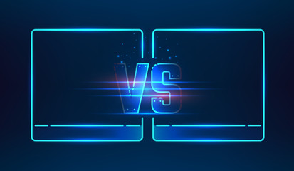 Versus screen design. Blue neon VS letters. Vector illustration