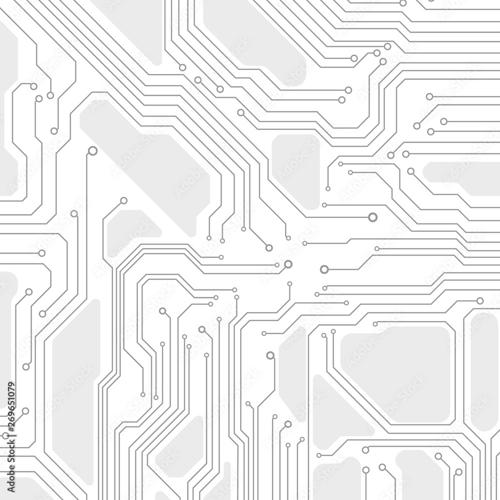 Aufkleber Circuit Board Technology Information Pattern Concept Vector Background. Grayscale Color Abstract PCB Trace Data Infographic Design Illustration.