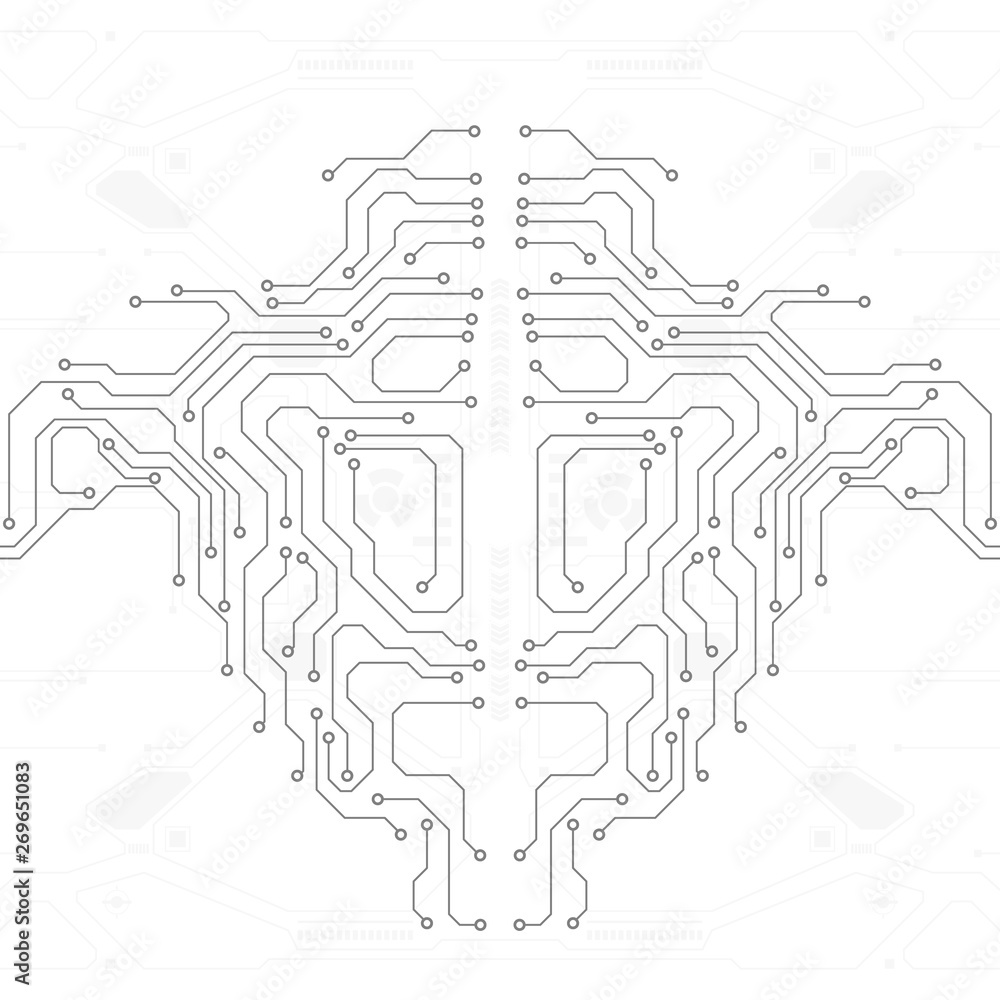 Aufkleber Circuit board grayscale tone futuristic digital technology communication system background template vector design. HUD element technology control panel texture illustration.