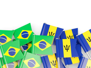 Pins with flags of Brazil and barbados isolated on white.