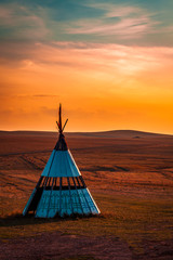 Camp of yurt in grassland of Hulunbeier in North China in autumn