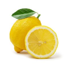 Ripe lemons on white background