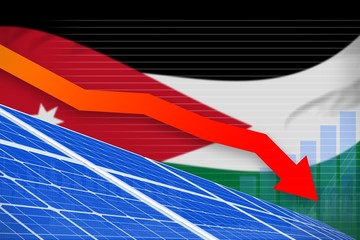 Jordan solar energy power lowering chart, arrow down - environmental natural energy industrial illustration. 3D Illustration